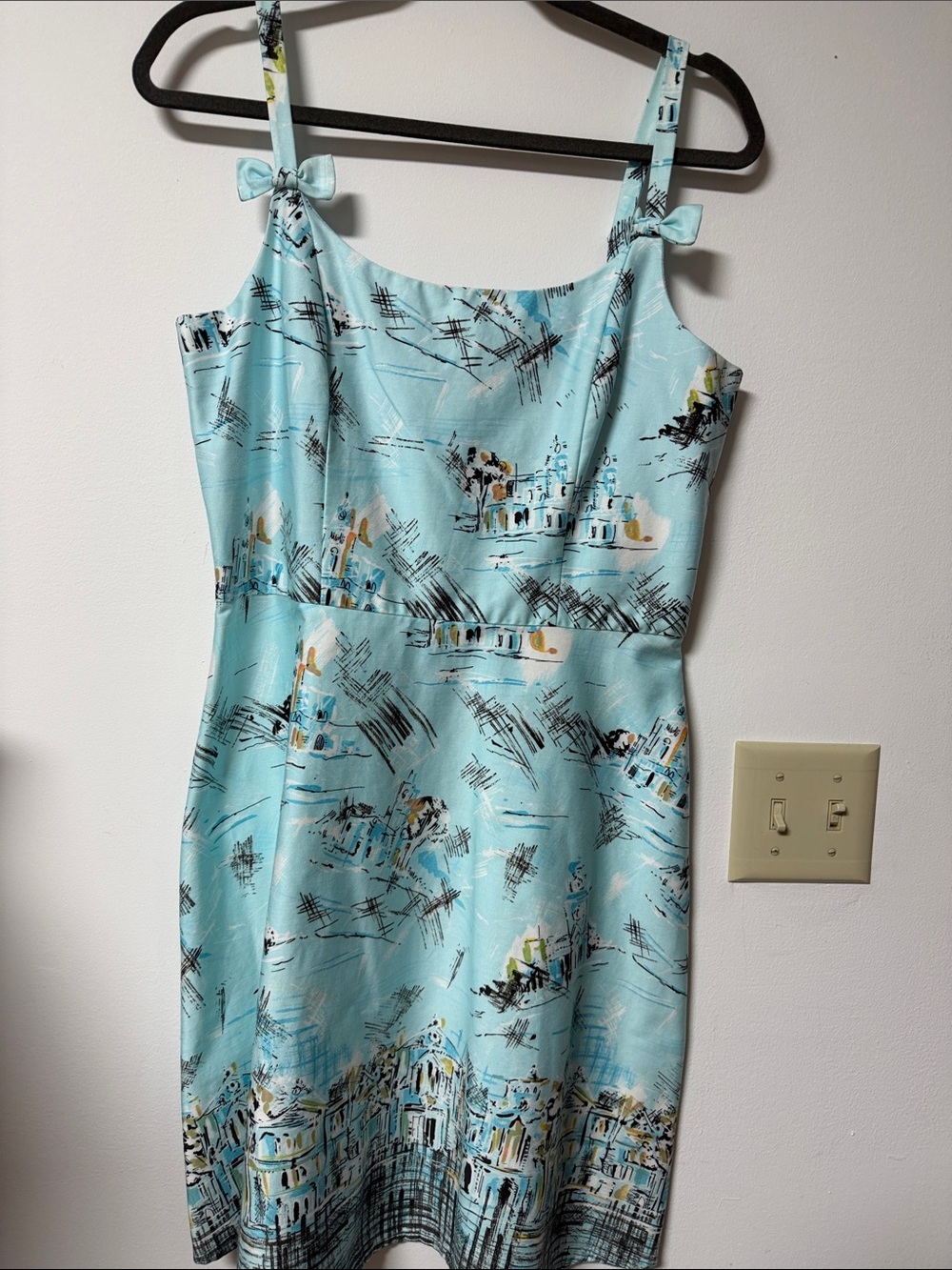 Sky Blue Printed Spaghetti Strap Mini Dress